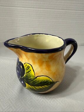 Vintage Contreras Mexico Hand Painted Fruit Motif Ceramic Pitcher Creamer